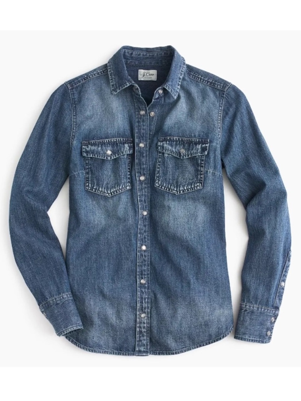 J. Crew Women’s Western Chambray Shirt in Vintage Indigo Pearl Snap Size 6